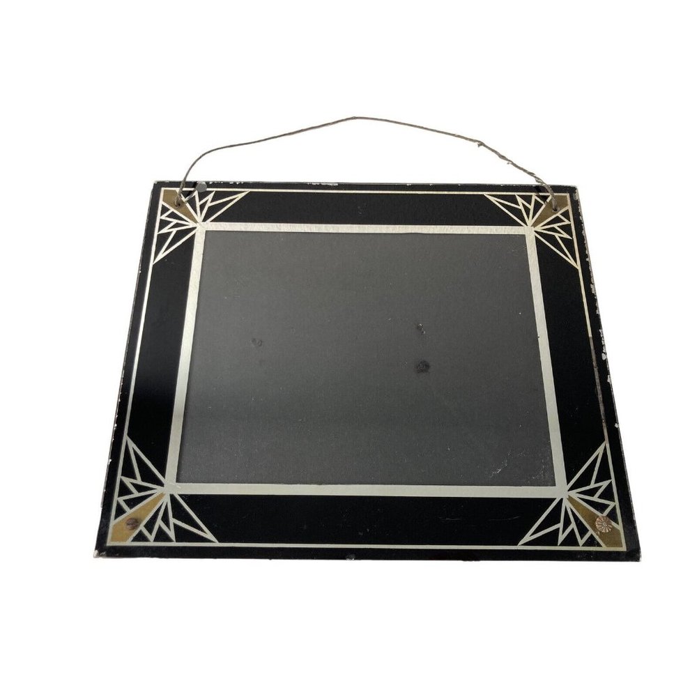 *Antique Art Deco Reversed Painted Glass Balck Silver Gold Picture Frame 8X10